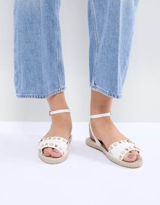 white studded espadrille sandals