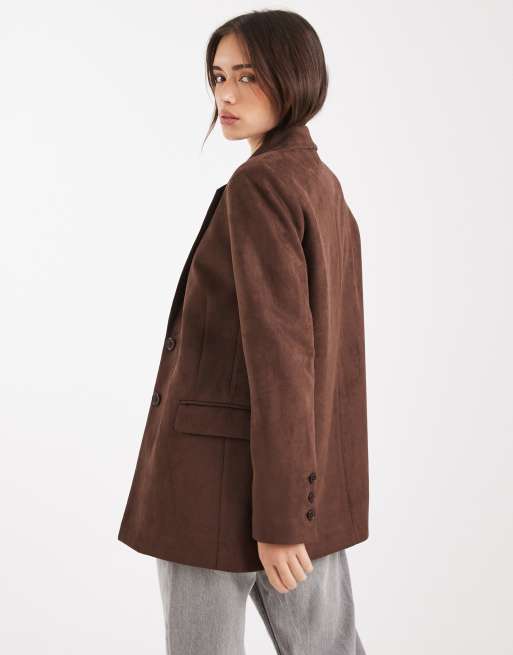 Miss Selfridge suedette blazer in chocolate