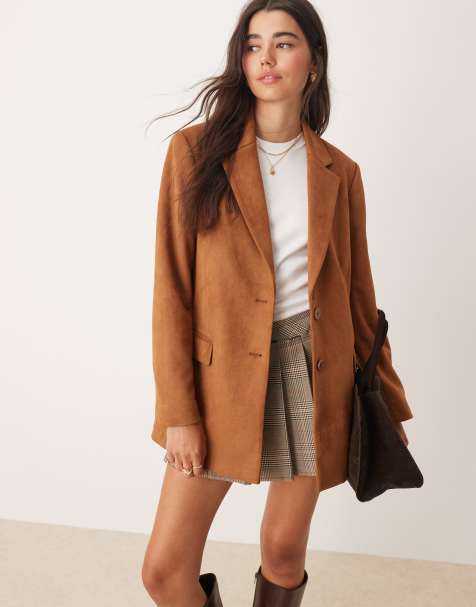 Miss Selfridge suedette blazer in tan - view 1