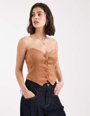 Miss Selfridge Suedette Corset Bandeau Top-brown