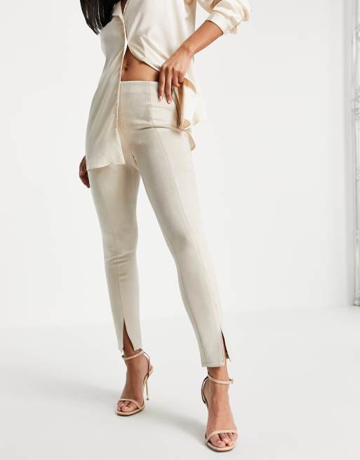 Miss Selfridge suedette leggings in neutral