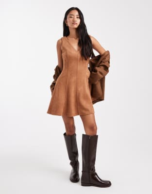 Miss Selfridge Suedette Mini Dress-brown