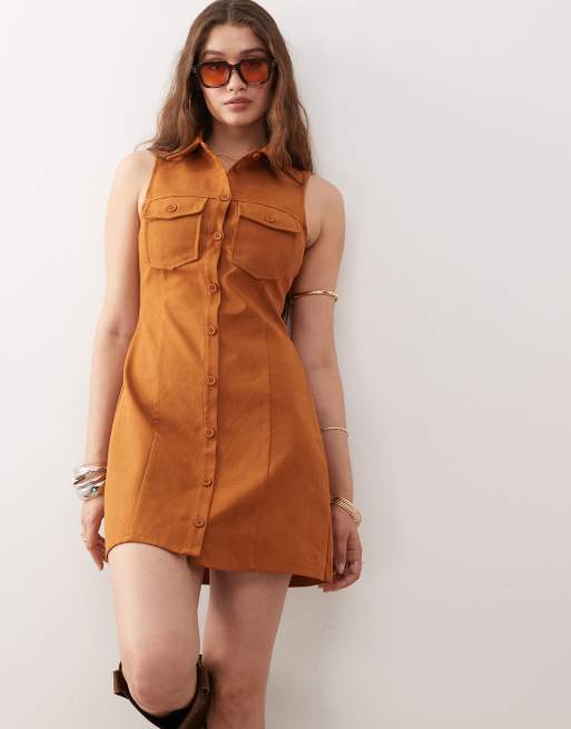 Miss Selfridge suedette sleeveless dress in tan