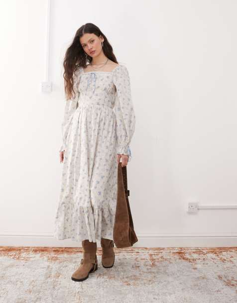 Miss Selfridge – Sukienka maxi typu milkmaid z niebieskim kwiatowym nadrukiem - view 1