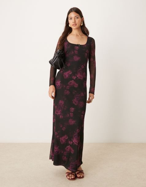 Miss Selfridge – Sukienka maxi z długim rękawem w kwiatowy wzór - view 1