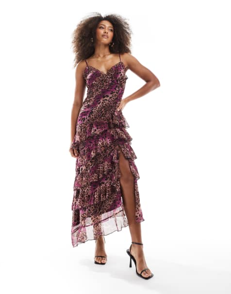 Miss Selfridge – Sukienka midi z falbankami w zwierzęcy wzór - view 1