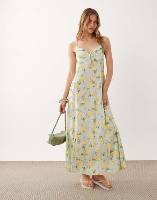 Miss Selfridge summer cami maxi dress in yellow floral print | ASOS