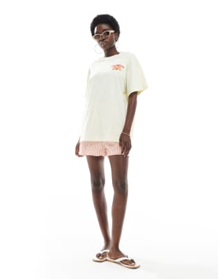 miss selfridge summer fresh oranges graphic oversized tee in natural