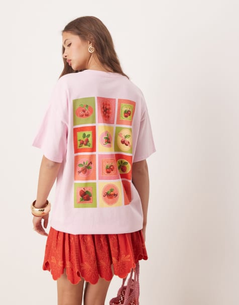 Miss Selfridge summer postcard back print graphic tee in pink - view 1