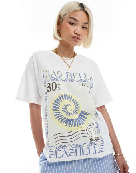 Miss Selfridge summer shell oversized graphic tee in white - view 1