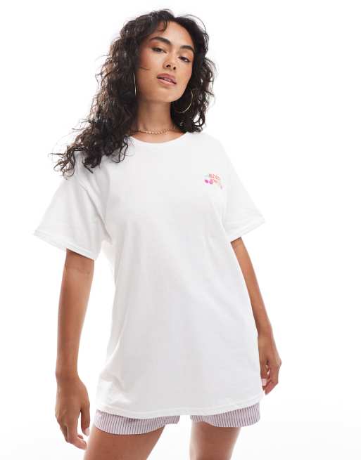 Miss Selfridge summer smoothies graphic oversized tee in white