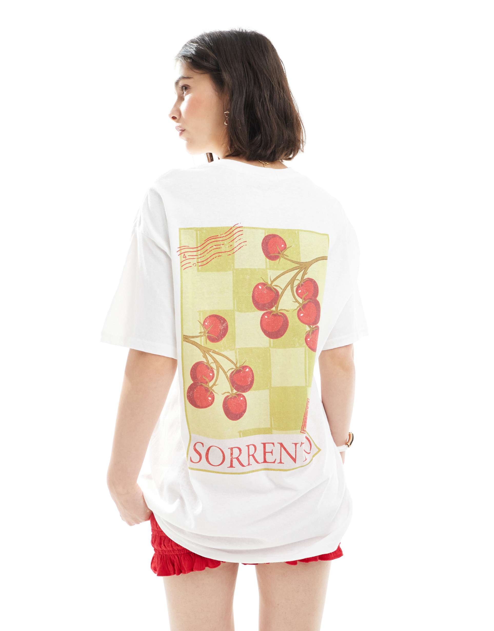 miss selfridge summer tomato back print graphic tee in white