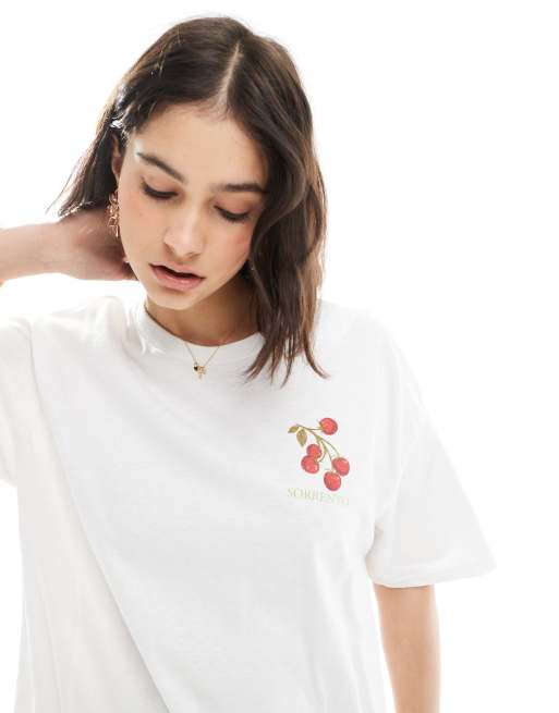 Miss Selfridge summer tomato back print graphic tee in white, 4 of 4