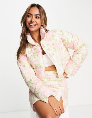 Miss Selfridge super crop puffer jacket coord in floral - ASOS Price Checker