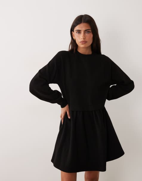 Miss Selfridge super soft brushed smock dress in black - view 1