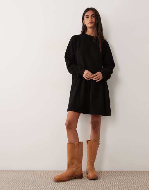 Miss Selfridge super soft brushed smock dress in black, 2 of 4