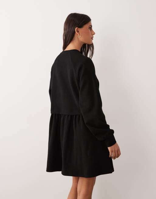 Miss Selfridge super soft brushed smock dress in black, 3 of 4
