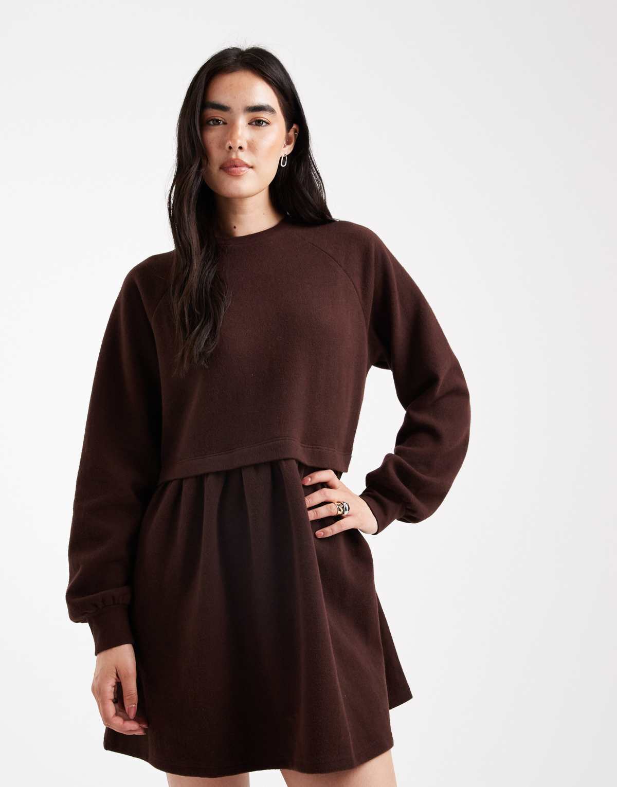 Miss Selfridge super soft brushed smock dress in chocolate
