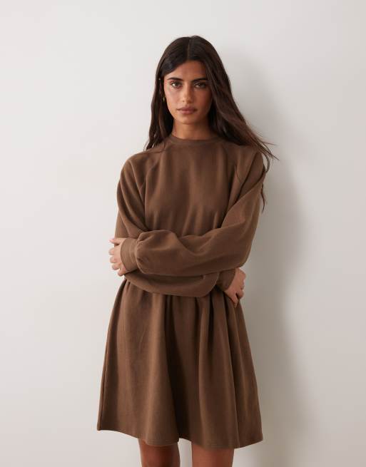 Miss Selfridge super soft brushed smock dress in chocolate, 2 of 4