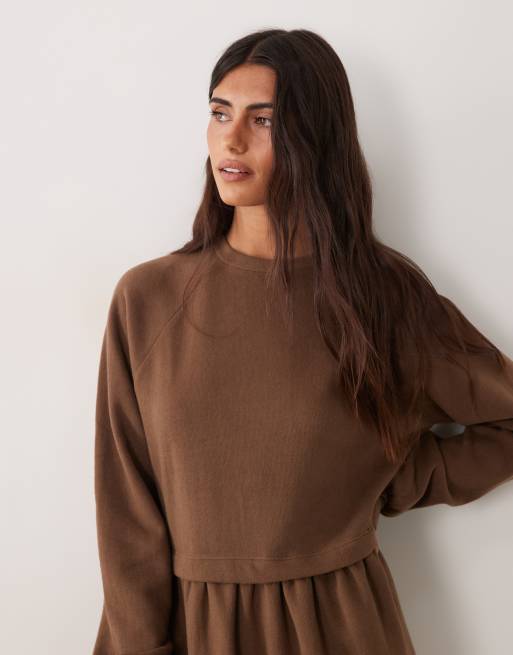 Miss Selfridge super soft brushed smock dress in chocolate, 3 of 4