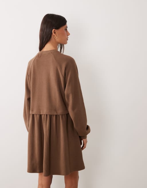 Miss Selfridge super soft brushed smock dress in chocolate, 4 of 4