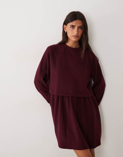 Miss Selfridge super-soft brushed smock dress in fig - view 1