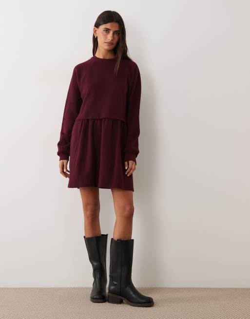 Miss Selfridge super soft brushed smock dress in fig, 2 of 4