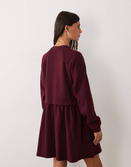 Miss Selfridge super soft brushed smock dress in fig, 3 of 4