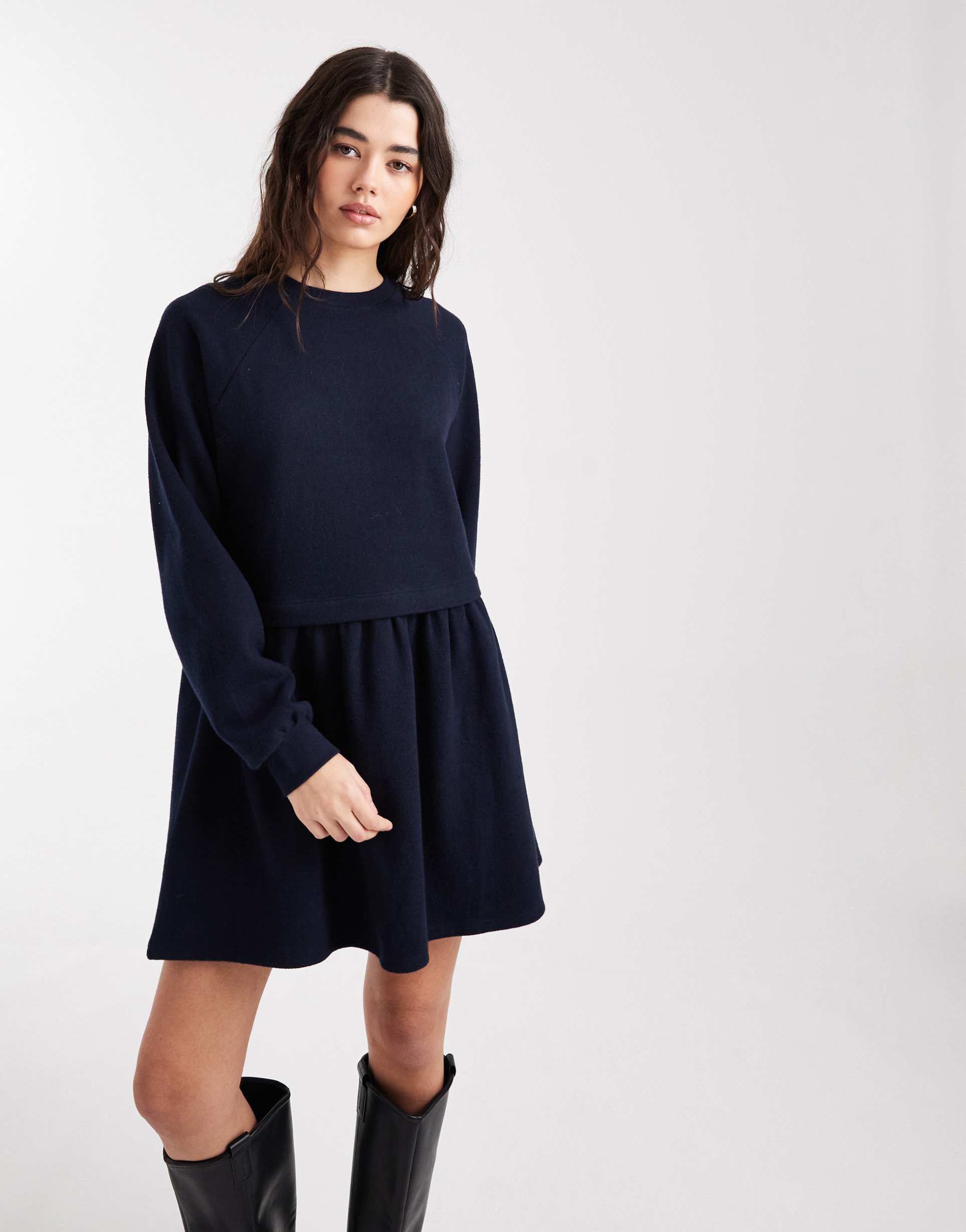 miss selfridge super soft brushed smock dress in navy