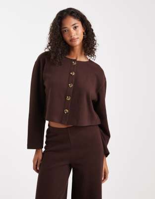 Miss Selfridge Miss Selfridge super soft cardigan co-ord in chocolate-Brown
