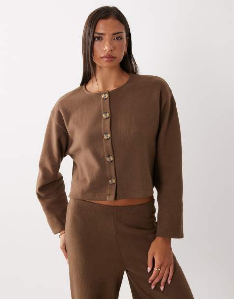 Miss Selfridge super soft cardigan co-ord in chocolate - view 1