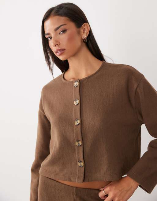 Miss Selfridge super soft cardigan co-ord in chocolate, 3 of 4