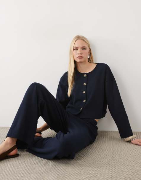 Miss Selfridge super soft cardigan co-ord in navy  - view 1