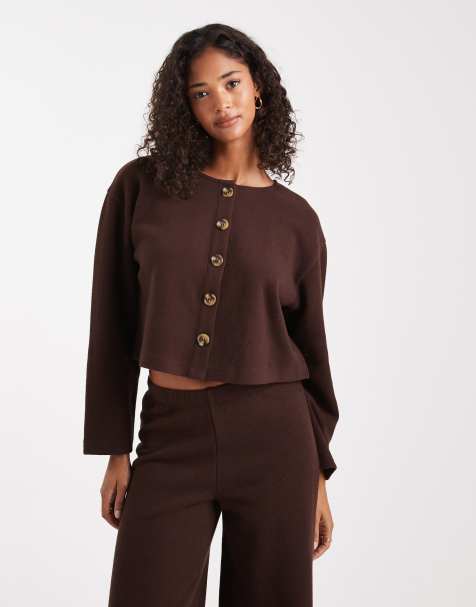 Miss Selfridge super soft cardigan in chocolate - part of a set - view 1