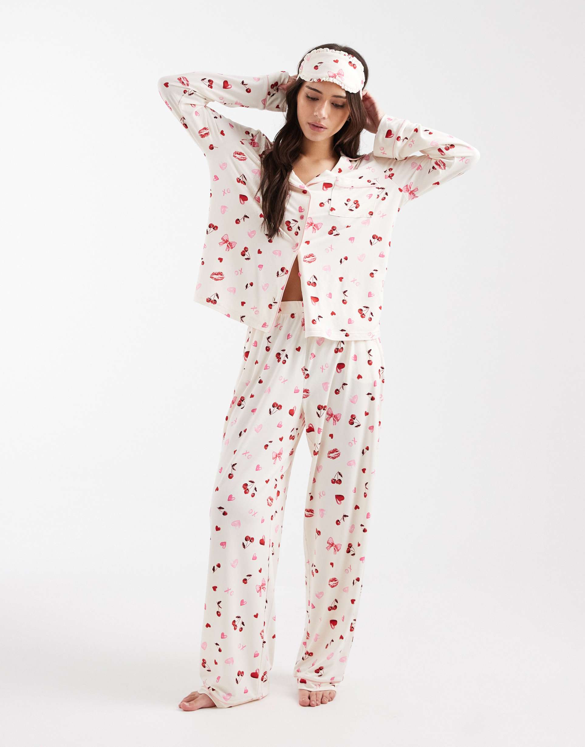 miss selfridge super soft cherry and bow mix pajama set