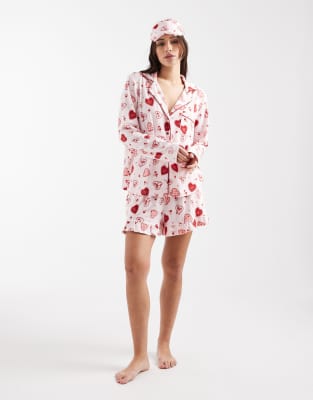 Miss Selfridge Super Soft Heart Print Pajama Set-multi