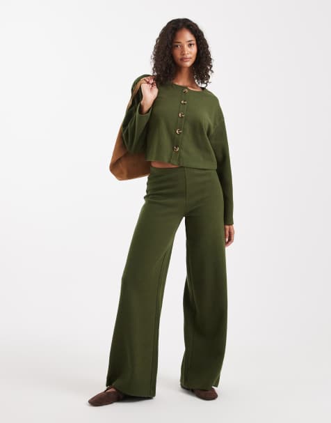 Miss Selfridge super soft pants in olive - part of a set - view 1