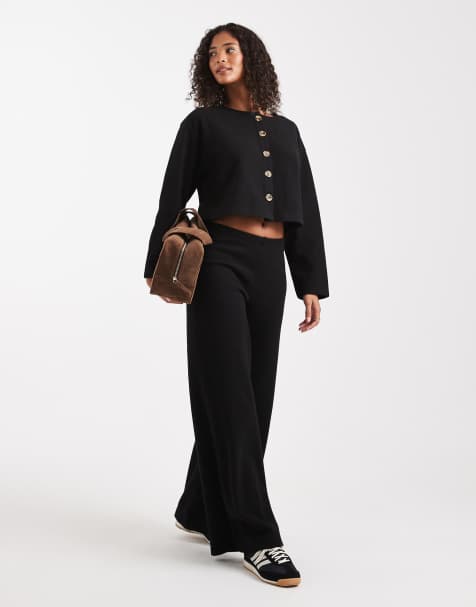 Miss Selfridge super soft trouser set in black - view 1