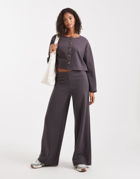 Miss Selfridge super soft trouser set in charcoal