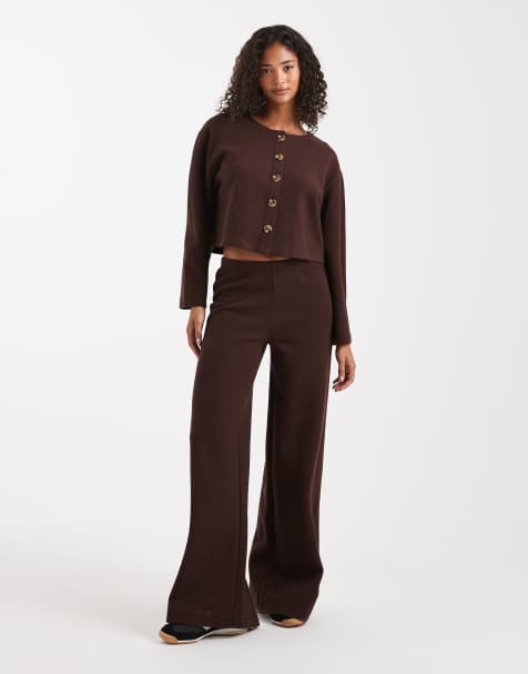 Miss Selfridge super soft trouser set in chocolate - view 1