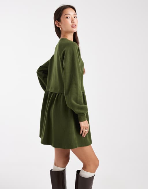 Miss Selfridge - Superzachte geborstelde aangerimpelde jurk in olijfgroen, 4 van 4