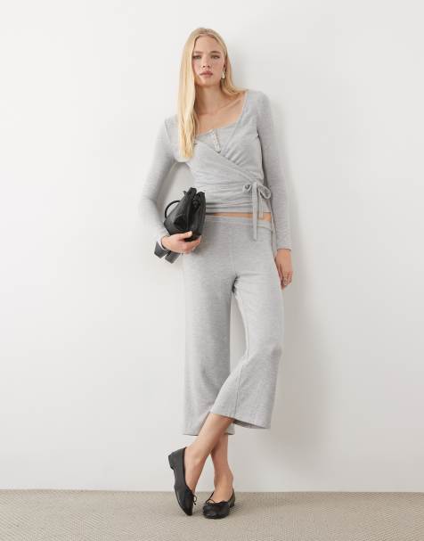 Miss Selfridge superzachte geborstelde culottebroek in grijs - view 1