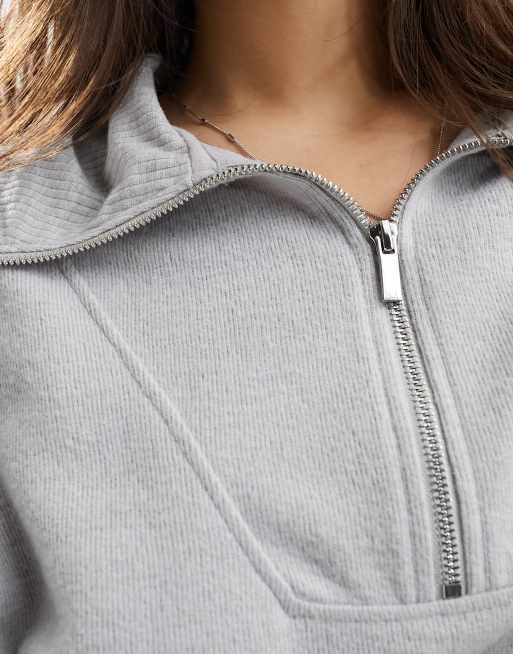 Miss Selfridge - Superzachte sweater met rits in grijs, deel van co-ord set, 4 van 4