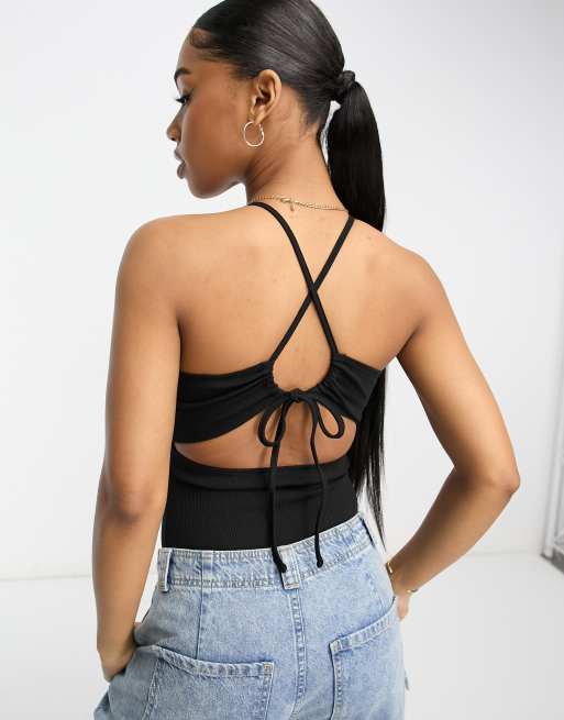 Miss Selfridge – Svart body med haltermneck och smala remmar , 4 av 4