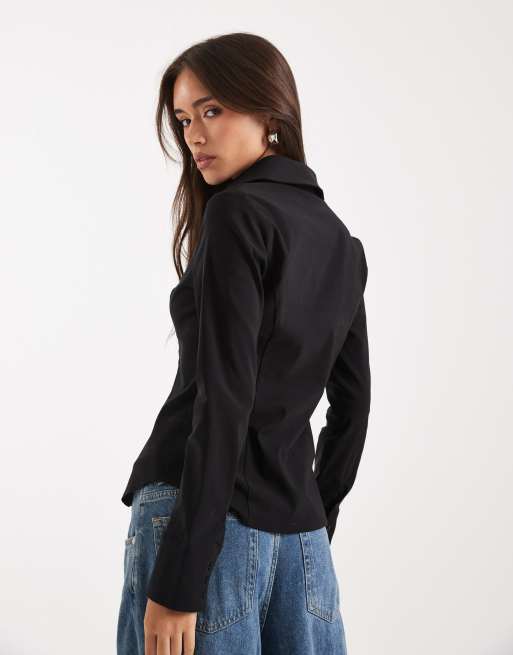 Miss Selfridge – Svart, figursydd skjorta i bengaline, del av set, 4 av 4