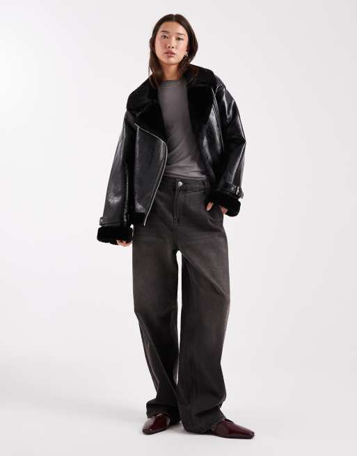 Miss Selfridge – Svart, glansig pilotjacka, 2 av 4