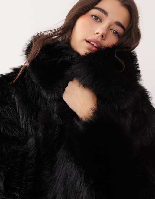 Miss Selfridge – Svart, halvlång trenchcoat i fuskpäls, 4 av 4