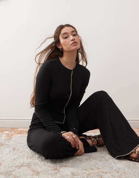 Miss Selfridge – Svart kofta i jersey med langettstygn - view 1