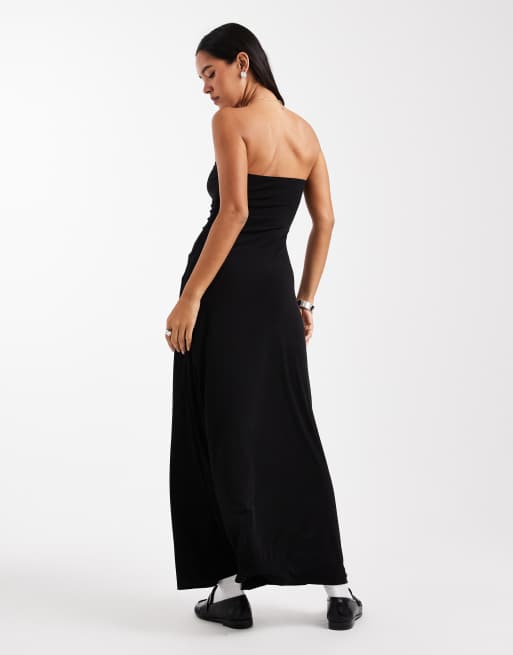 Miss Selfridge – Svart maxiklänning med rysch framtill, 4 av 4
