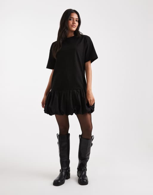Miss Selfridge – Svart miniklänning i poplin med sänkt midja, 4 av 4